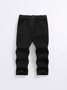 SHEIN Jonge jongens modieuze versleten gescheurde gerafeld patchwork losse pasvorm baggy zwarte jeans, vrijetijds- en veelzijdige voor kinderen herfst/winter outdoor kleding outfits