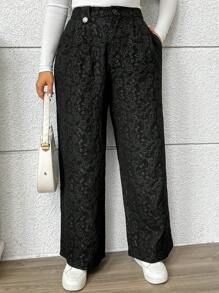Flirla Plus Size Women Jacquard Casual Loose Wide Leg Pants Fall Cloth For Women - Black - View 3