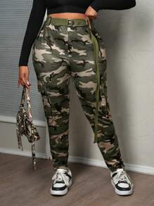 Slaydiva Elegant Casual Holiday New Year Valentine's Day Street/Streetwear Style For Women/Gyaru, Base Camo Print Skinny Cargo Pants - Green - View 9