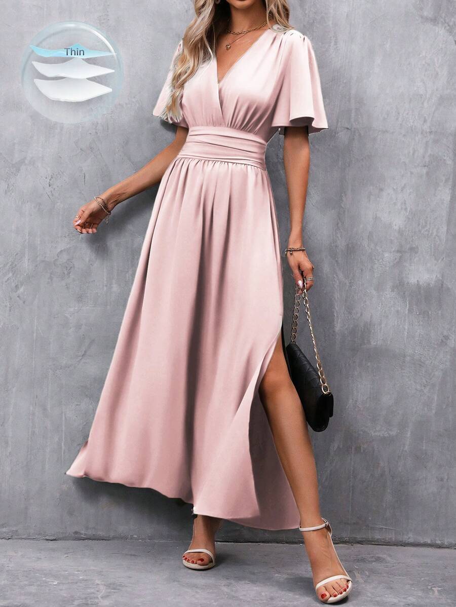 SHEIN Clasi 蝴蝶袖高衩洋裝 - 粉色 - 查看 1
