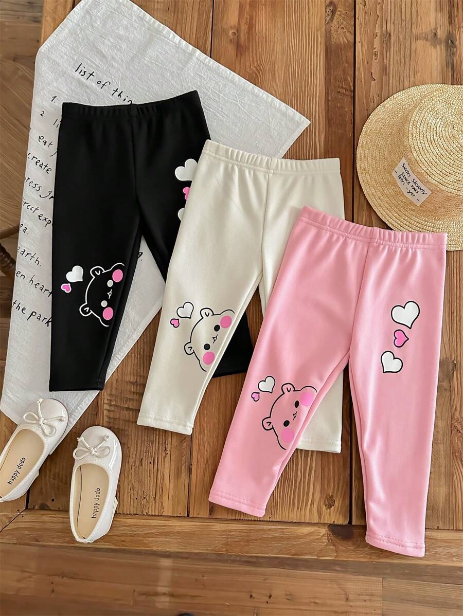 SHEIN 3pcs/Set Girls Cute Cartoon Print Elastic Waist Long Pants, Versatile For Autumn/Winter - Multicolor - View 1