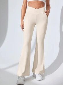 Women's Solid Color Minimalist Sports Pants, Casual Daily Wear