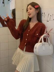 DAZY Women's Soft Casual V-Neck Long Sleeve Knitted Sweater,Fall Women Clothes Crop Women Tops