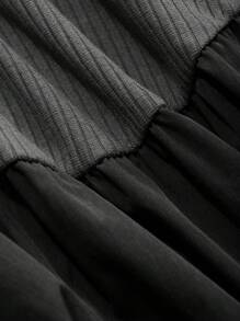 FRIFUL 女式纯色拼接圆领长袖休闲中长连衣裙 - 灰色 - 查看 4