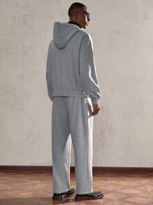 AKNOTIC Business Casual 2 件套男士宽松针织落肩连帽运动衫和裤子套装，舒适服装，秋季服装 - 淺灰色 - 查看 7