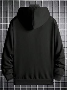 Manfinity Roghcode 男士休闲字母印花长袖连帽衫，日常穿着，秋季款 - 黑色 - 查看 2