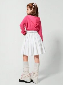 SHEIN Explorewe 3pcs/Set Tween Girls Contrast Color Super Short Hooded Sweatshirt, Camisole And Pleated Skirt, Casual And Chic Set - Multicolor - View 2