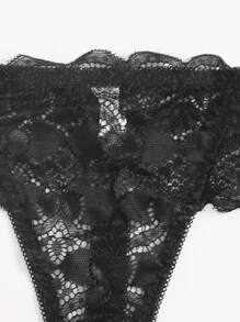 Floral Lace Super Push Up Bra & Panty Lingerie Set - Black - View 5