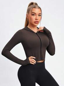 Easithlete Chaqueta deportiva con capucha y cremallera delantera de unicolor para mujeres