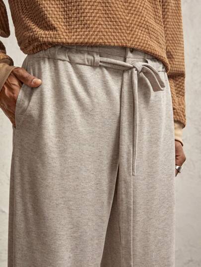 AKNOTIC Business Casual Pantalones de chándal rectos y holgados de punto caqui con cordón, apropiados para el otoño/invierno, para el uso diario