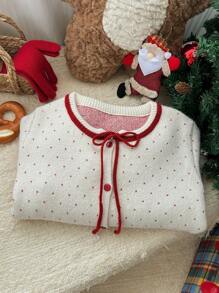 DAZY Jersey holgado de mujer con cuello redondo y lunares, para otoño e invierno, parte superior de manga larga