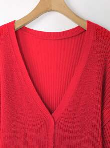 Calvaya Plus Size Cardigan With Pockets, Long Sleeve Casual Tops For Daily Wear For New Year Clothes - Red - View 5