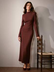 Anewsta 女士纯色立领长袖修身优雅连衣裙