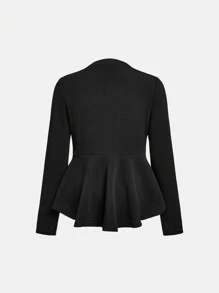 SHEIN Girlism Tween Girls Casual Asymmetric Hem High Low Lapel Blazer,In Fall/Winter - Black - View 2