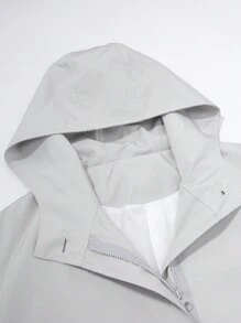 Manfinity Homme 男士休闲纯色连帽风衣，秋季基本款工作浅灰色风衣，适合朋友、丈夫、男朋友的礼物 - 灰色 - 查看 4