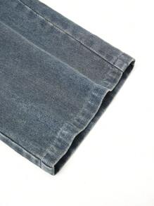 SHEIN Mono negro ajustado y jeans casuales de pierna ancha con cintura asimétrica suelta, diseño versátil de moda para uso diario para adolescentes chicas