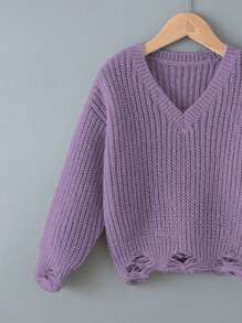 Floral Decor Sweater, Versatile Casual Knit Pullover For Teens, Everyday Wear - Purple - View 4