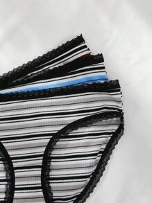 3pcs Comfy Casual Daily Striped Colorful Triangle Panties With Lace Trim, Teens Girls Underwear - Multicolor - View 5