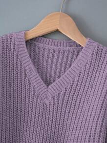 Floral Decor Sweater, Versatile Casual Knit Pullover For Teens, Everyday Wear - Purple - View 3