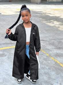 Tween Girls' Cool & Long Black Full-Length Hoodie Loose Windbreaker Jacket