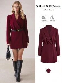 BizChic Women's Red Blazer Dress, Urban Commute Business Casual Outfit, Office Lady Elegant Party Evening Dress, Autumn - Burgundy - View 1