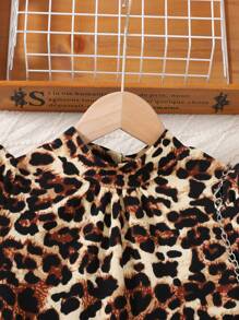 SHEIN Serisse Kids Tween Girl 优雅经典豹纹立领羊腿长袖 A 字裙，适合秋冬秋冬季，适合日常休闲穿着 - 棕色 - 查看 4