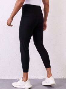 Men's Plain Color Waist Buckle Casual Sweat Pants - Black - View 2