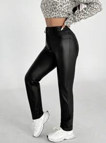 SHEIN Unity Women's Premium Slim-Fit Versatile Leather Leggings - Black - View 3