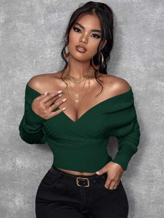 SHEIN SXY 女士纯色 V 领长袖休闲套头毛衣