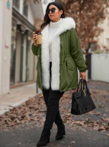 Calvaya Chaqueta de forro polar de manga larga con cintura ajustada, estilo patchwork y peluda, talla grande