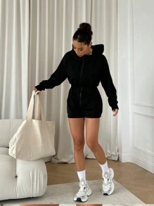 SHEIN Sport Studio 1pc Sports Jumpsuit Pants, Solid Color, Zipper, Casual Minimalist Style, For Everyday Wear