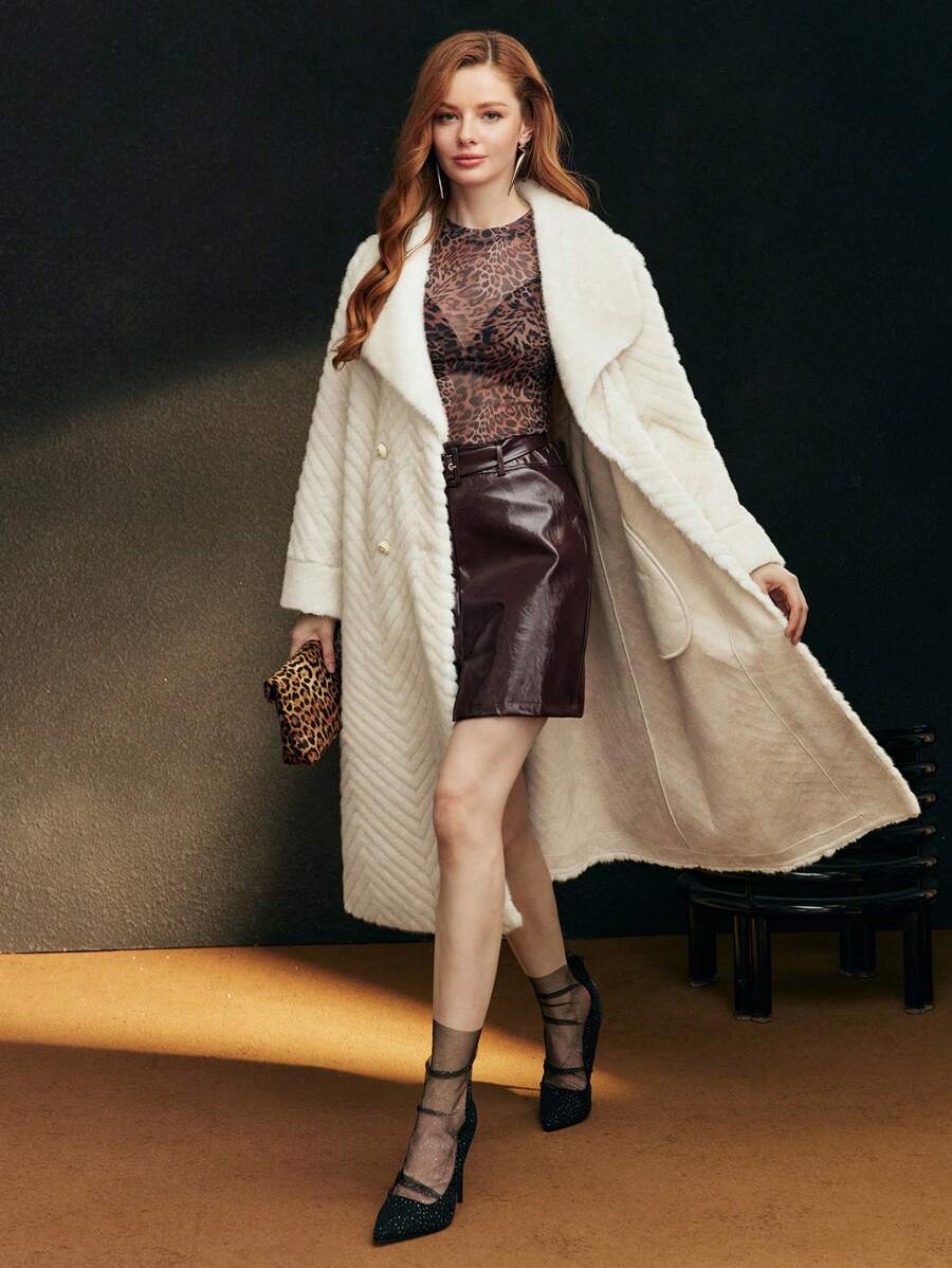 MOTF PREMIUM 蓬松纯色瀑布领系腰带豌豆大衣