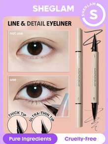SHEGLAM Multi-Tasker Line & Detail Eyeliner Pen-Black 2 In 1 Waterproof Double Head Liquid Eyeliner Pencil Ultra-Fine Sweat-Proof Easy To Use Precision Ultra-Fine Bold Eyeliner Gothic Eyeliner Henna Graduation Birthday Holiday Summer Fall Autumn Y2K Fancy Fashion Women Makeup Cosmetic Party Beach Travel Camping Outdoors School Campus Trip Festivals Decor Gift Present Rose Girl Cosplay Best Color Charm Vibe