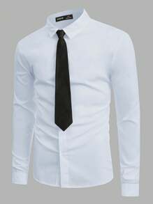 Manfinity VCAY Men's Front Button Long Sleeve Casual Shirt, Daily Wear