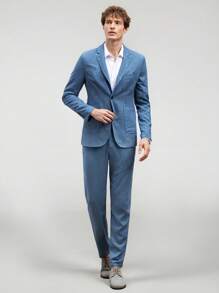 Manfinity VCAY Conjunto de chaqueta y pantalón de traje tejido de manga larga para hombres, traje de negocios casual de primavera/verano (2 piezas)