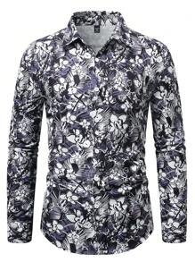 Manfinity LEGND Plus Size Men's Front Button Down Long Sleeve Allover Print Casual Shirt - Multicolor - View 4