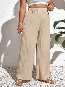 SHEIN Frenchy Plus Solid Plisse Wide Leg Pants