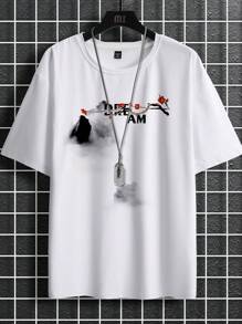 Manfinity Homme 大码男士休闲山地字母印花短袖 T 恤 - 白色 - 查看 1