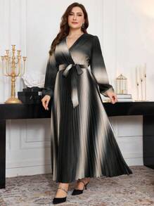 Modelyn Elegant Criss Cross V-Neck Printed Plus Size Dress Maxi Women Outfit Long Evening Dresses Fall Cloth For Women