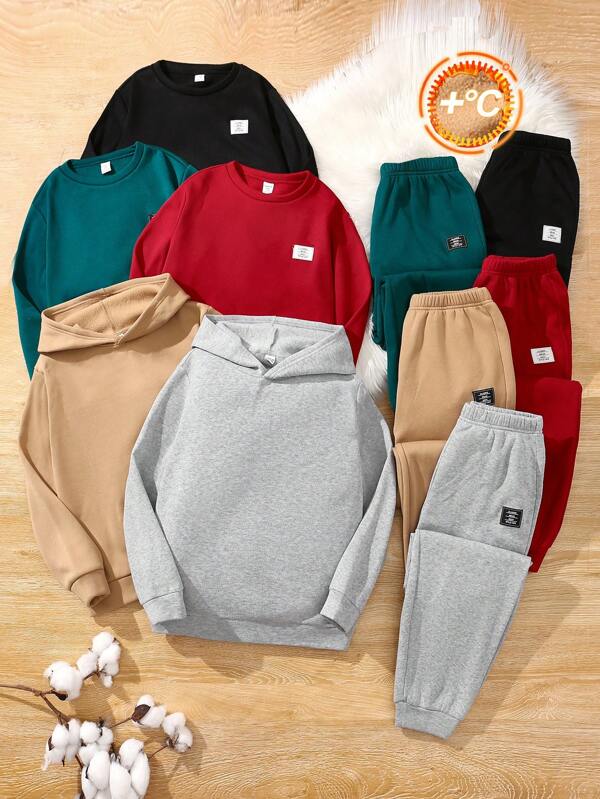 Conjunto de moletom e calça de moletom para meninos pré-adolescentes com 10 peças, uso casual para outono/inverno, adequado para escola e atividades ao ar livre