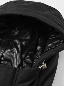 Manfinity Sport Corelite Men's Solid Color Front Zipper Long Sleeve Pocket Simple Casual Hooded Padded Coat - Black - View 3