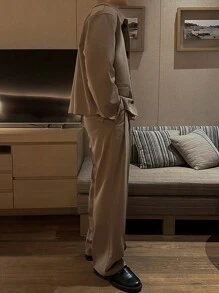 DAZY 2pcs/Set Men's Commuter Style Short Jacket And Shirt Suit - Brown - View 2