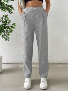 SHEIN EZwear Striped Print High Waist Straight Leg Pants