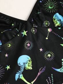 StreetHx Camiseta sin mangas con estampado de calavera que brilla en la oscuridad para mujer, blusas gráficas de estilo urbano para mujeres
