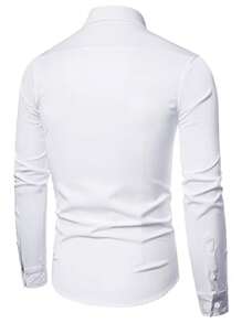 Manfinity Homme Cămașă de rochie minimalistă cu mânecă lungă pentru bărbați, ocazională, pentru tata și mine, bărbați cu bani vechi, serviciu, cămașă de rochie albă pentru bărbați Cămașă de rochie albă pentru bărbați Topuri albe pentru bărbați