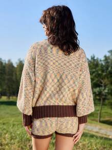 Skyraze Suéter de manga larga con cuello alto, con bloques de color y rayas trimmings - Multicolor - Ver 2