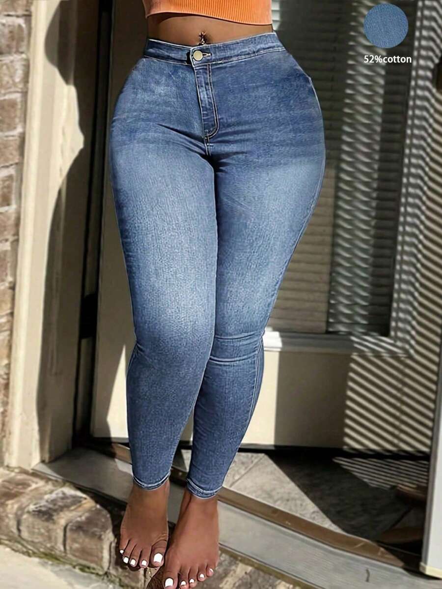 Jeans de mezclilla casuales con bolsillo delantero y botones para mujer, para uso diario en primavera