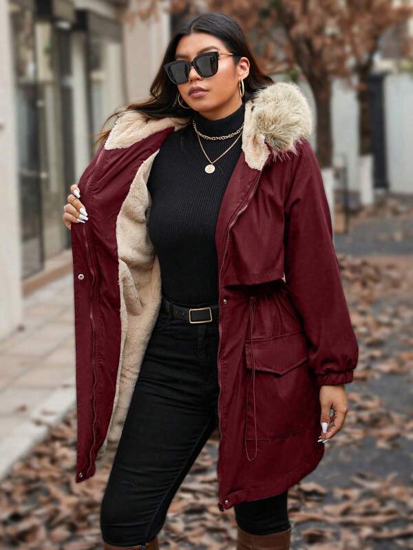 Calvaya Chaqueta de abrigo informal con capucha, bolsillos, cierre delantero y parches de piel sintética, de manga larga, para talla grande, para ropa de invierno