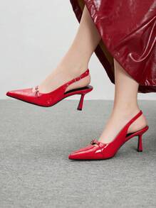 CUCCOO BIZCHIC Fashionable Red Pointed Toe Backless High Heel Shoes - Burgundy - View 6