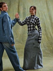 MUSERA Falda maxi de mezclilla tipo cargo, estilo lindo del 90, primavera y verano